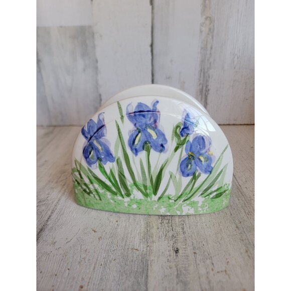 Vintage blue iris flower‎ Napkin holder ceramic home decor kitchen - Picture 4 of 5
